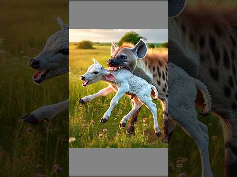 Hunter hyena attack on a baby cow #cow #hyena #animals #petanimals #wildanimals #motherslove #shorts