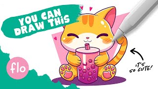 Draw a Kawaii Bubble Tea Cat in Procreate ✨ | Step-by-Step Beginner Tutorial