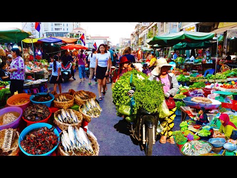 Cambodian Routine Food Lifestyle at Market - Salty Crab, Dried Fish, Corn, Vegetable & More