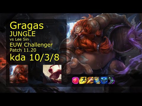 Gragas vs Lee Sin Jungle - EUW Challenger 10/3/8 Patch 11.20 Gameplay