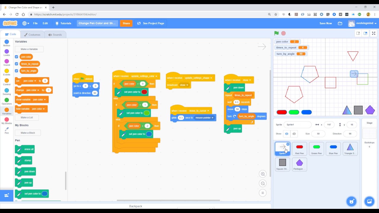Programming using MIT Scratch : Simple Apps : Draw Shapes with Color
