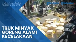 Truk Pengangkut Minyak Goreng Alami Kecelakaan di Kota Surabaya, Barang Berserakan di Jalanan