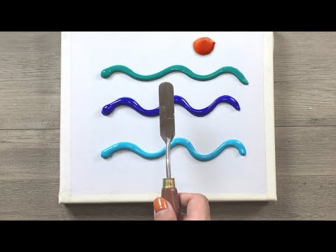 Sunset and Sailboats on Seascape / Acrylic painting for beginners #06 / Easy Abstract Painting Demo