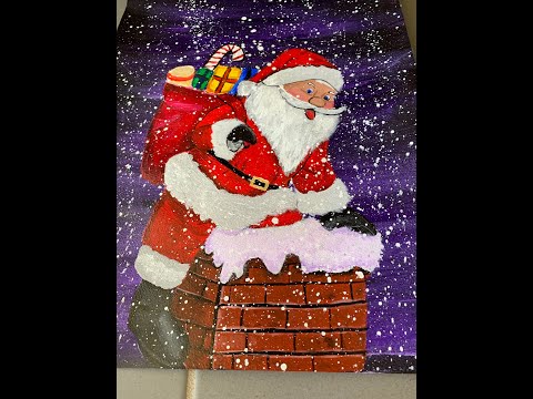 How to paint a Christmas Santa climbing into a chimney acrylic tutorial time lapse