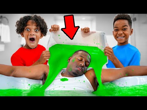 SLIME PRANK ON OUR DAD!!