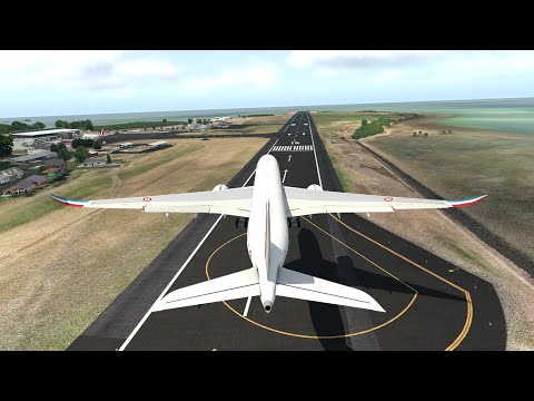 X-Plane 11.55 - Landing Crosswind at MAYOTTE Airport (A359 FrenchAirForce)