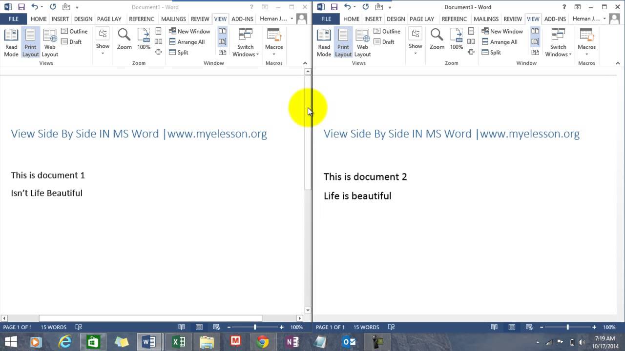 View 2 MS Word Documents Side by Side