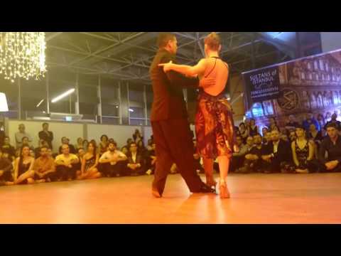  Sebastian Arce  and  Mariana Montes  are  dancing  to  "  Sin Palabras  "  at  Sultans Tango  Festival  in  2016