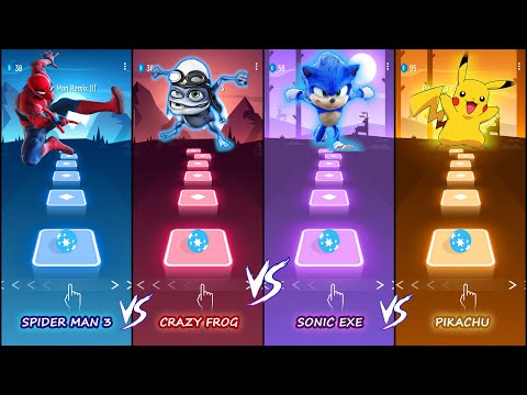 Spider man 3 VS Crazy frog VS SONIC VS PIKACHU | Tiles hop EDM Rush