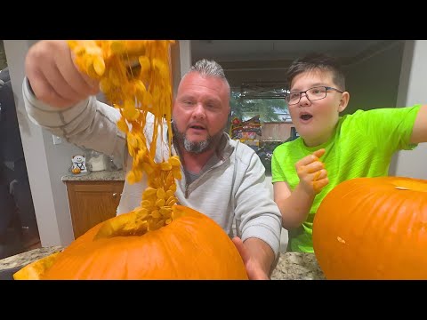 Family Pumpkin Carving Challenge! 🎃 The FUNNIEST Pumpkins Ever – Caleb & Dad’s Halloween GUTS Game!