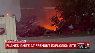 Flames ignite at Fremont explosion site