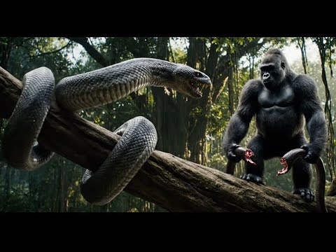Survival Battle: Alpha Gorilla Faces Giant Boa in the Amazon Jungle
