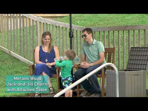 Ultimate Patio 65-Inch Meranti Wood Jack-and-Jill Chairs W/ Attached Table Video