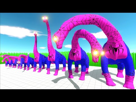 DEATH RUN vs DIFFERENT SIZE DINOSAUR SPIDER-MAN BRACHIOSAURUS - Animal Revolt Battle Simulator