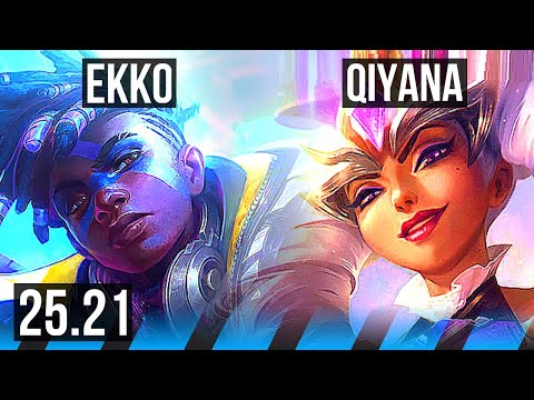 EKKO vs QIYANA (MID) | 9 solo kills, 67% winrate, 13/2/3 | KR Master | 25.21