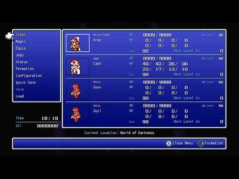 Final Fantasy III Pixel Remaster - LV99 / Job LV99 / 9999HP party VS Final Boss (100% completion)