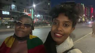 Speaking with beautiful African women on the Street of Ethiopia Addis Abba, Bole area