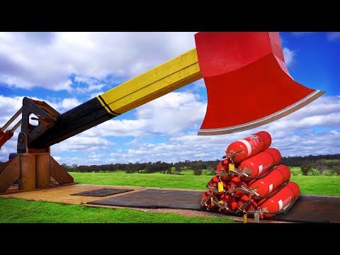 Giant Axe Vs. 10 Fire Extinguishers!