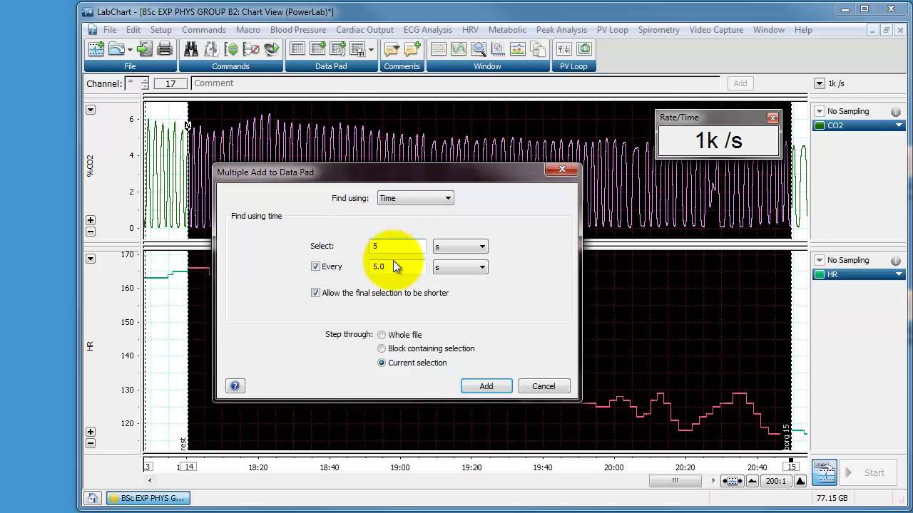 Using ADInstruments Labchart - Using multiple add to Data Pad Function