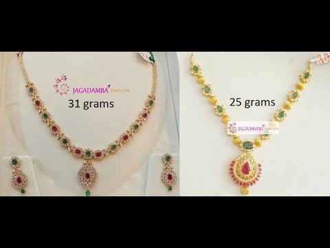 Latest 22k Gemstone Gold Necklaces with Weight