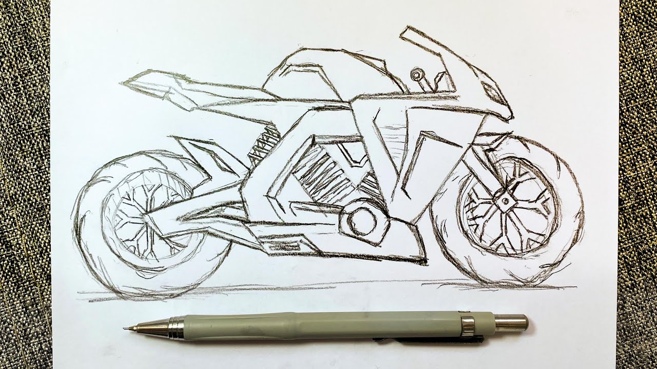 How to Draw a Motorcycle Step by Step / Drawing a Sports Bike  / Easy Drawing Tutorials