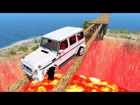 Cars vs Log Bridge and Lava Crater - BeamNG.Drive