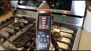 Klein Gas Sensor testing the off-gassing of a kitchen gas stove. There's something to the news story