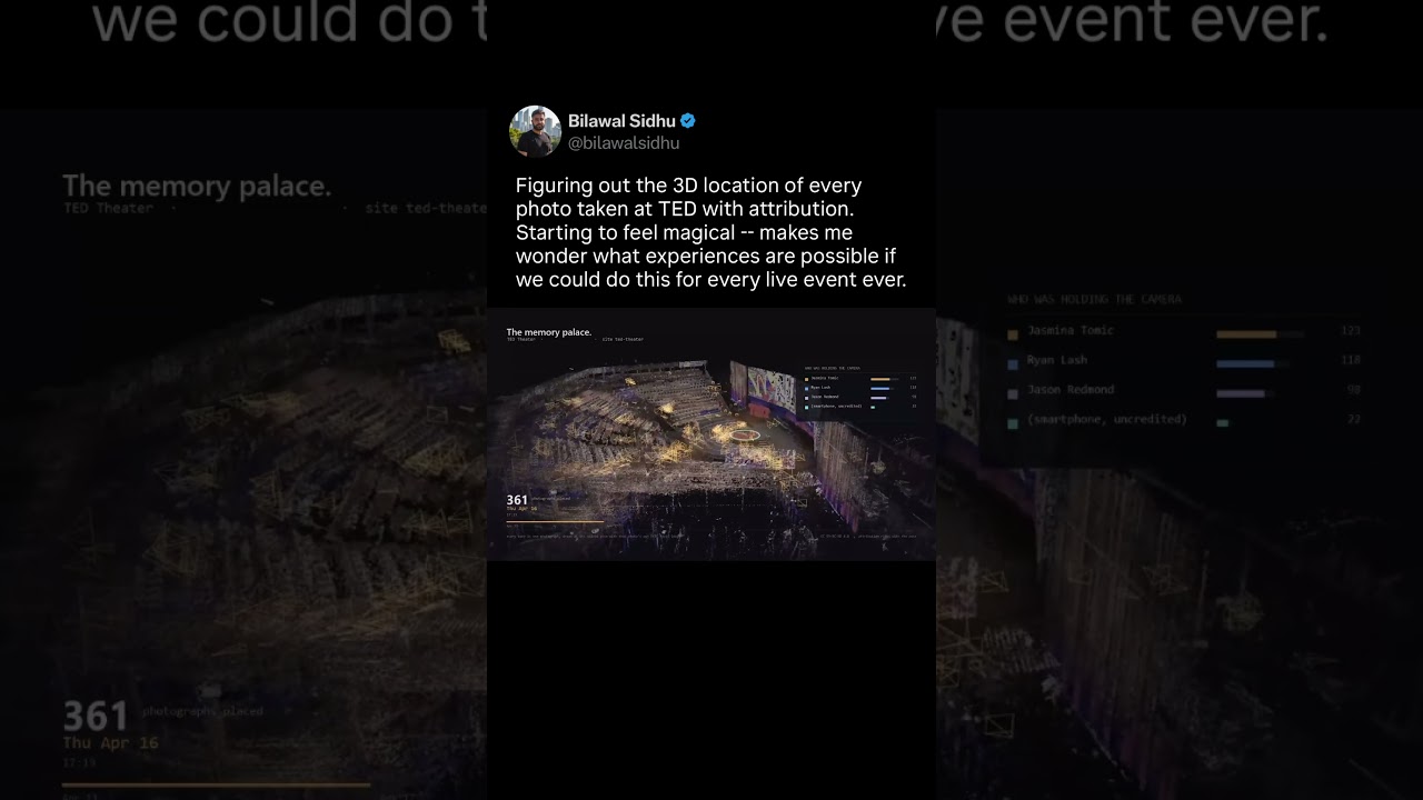 Figured out the 3d location of every photo taken at TED with attribution