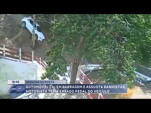 Senhora do Porto: Carro cai em barragem e assusta banhistas; motorista erra o pedal.
