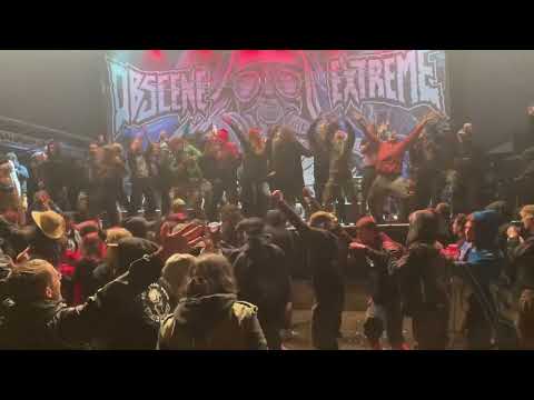 Čurby crowdsurfing at the End of Obscene Extreme 2022 on his birthday