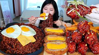 Download lagu ASMR MUKBANG | Black Bean Noodles, Cheese Pork Cutlet, Seasoned Fried Chicken, Chili Oil Dumplings mp3