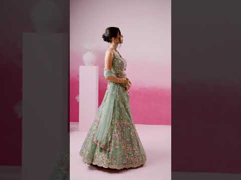 Sea Green Bridel Net Moti, Sequins embroidery Semi-Stitched Bridel Lehenga choli & Dupatta