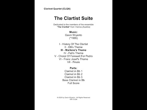 "III - Marlene's Theme" from "The Clartist Suite" for Clarinet Quartet (Score & Parts)