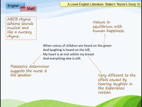 72. 'Nurse's Song' (Innocence) by William Blake (A-level)