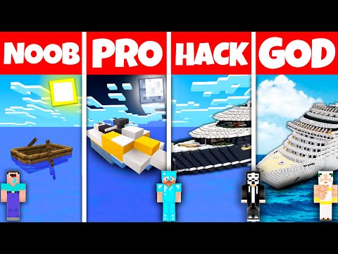 BOAT HOUSE BUILD CHALLENGE - Minecraft Battle: NOOB vs PRO vs HACKER vs GOD
