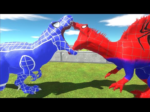 SPIDERMAN SPINOSAURUS vs BLUE SPIDERMAN T-REX DEATH RUN - Animal Revolt Battle Simulator
