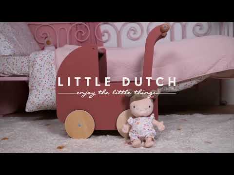 Little Dutch - Wooden stroller with a doll Flowers and butterflies