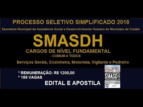 Edital Apostila Processo Seletivo Cuiabá MT SMASDH 2018 Cargos de Nível Fundamental