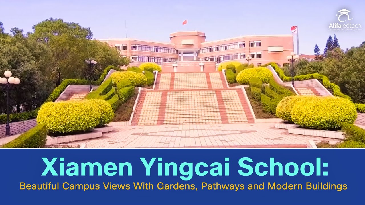 Xiamen Yingcai School campus — gardens, pathways and modern buildings in Jimei