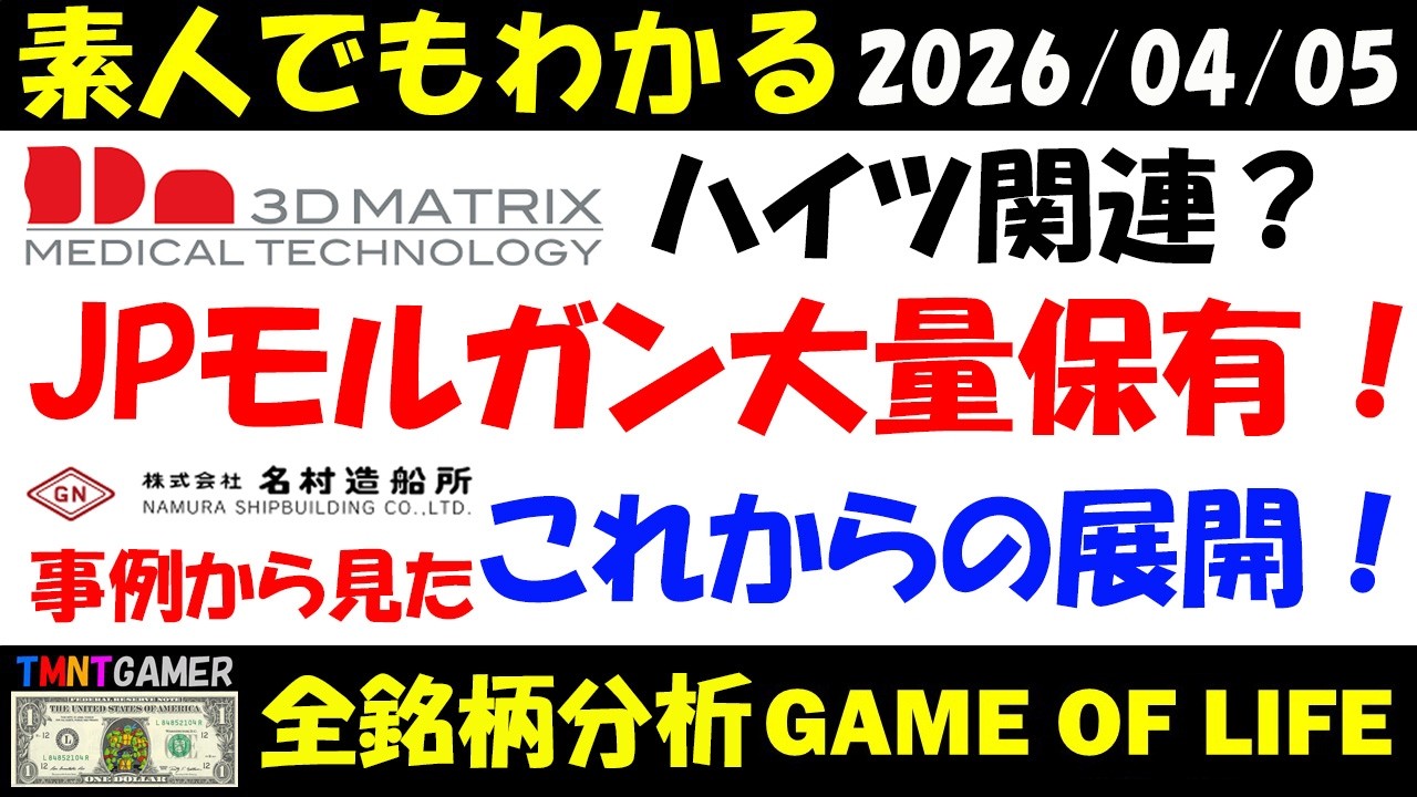 【全銘柄分析】7777 スリー・ディー・マトリックス！JPモルガン大量保有の件について！名村造船所の事例から見たこれから注目ポイントとは！【20260405】