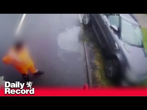 Bin man quizzically looks on as car crashes into a ditch while trying to undercut a bin lorry