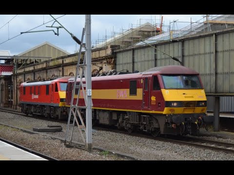#213: DB Schenker Class 90028 & 90029 pass Crewe (10/04/14)