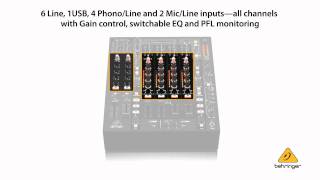 Video thumbnail for BEHRINGER PRO MIXER NOX606 Premium 6-Channel DJ Mixer with infinium "Contact-Free" VCA Crossfader by Behringer