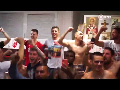 FK Crvena Zvezda celebrating Champions League qualification Balkan way !