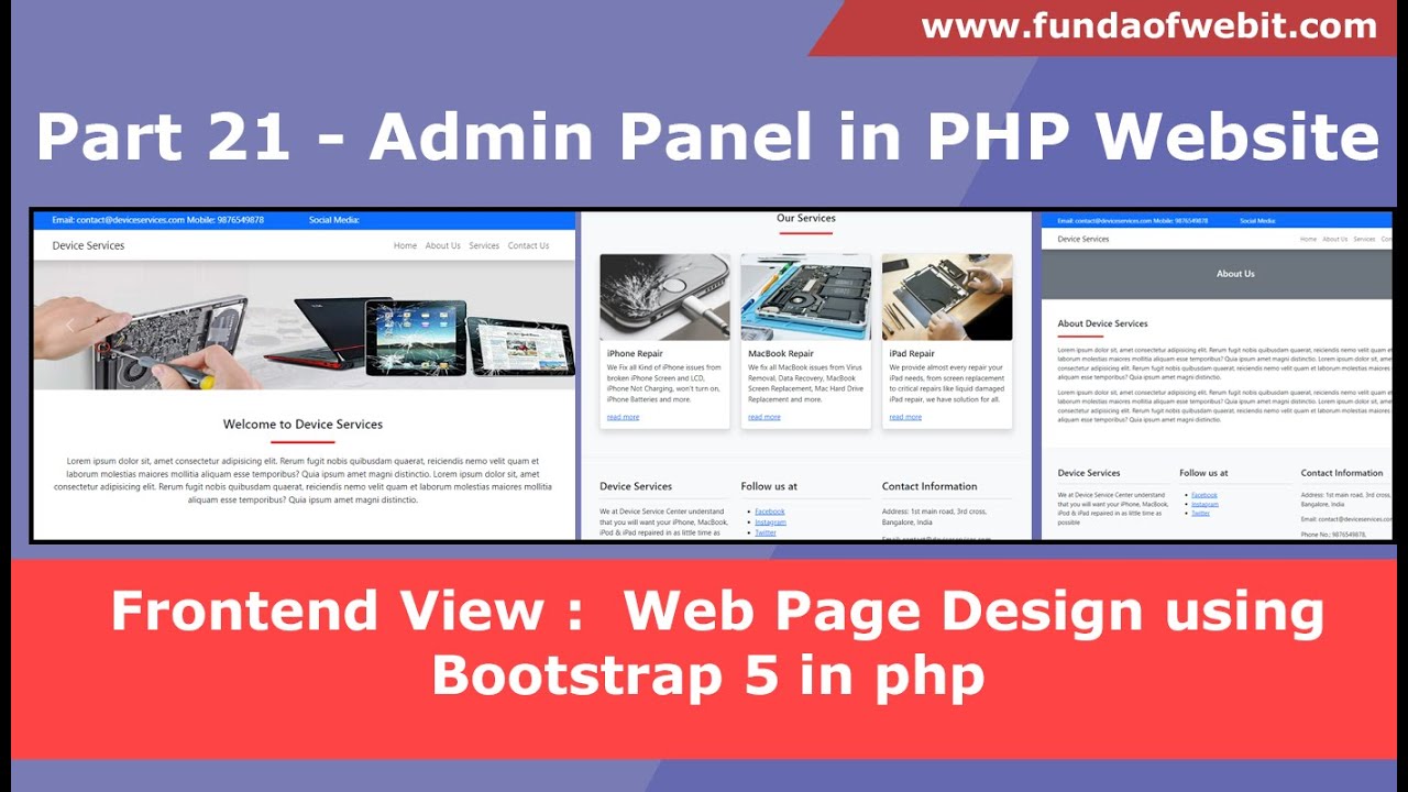 Part 21 - Frontend View : Web Page Design using Bootstrap 5 in PHP | Home & About page design