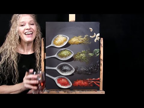 How to Draw & Paint SILVER SPICE SPOONS with Acrylics - Paint and Sip at Home - Fun Painting Lesson
