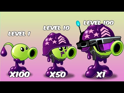 All Peashooter Plants Level 1 Vs Level Max Vs Level 100 Vs 10 Knight Zombies Level 10 - PvZ 2