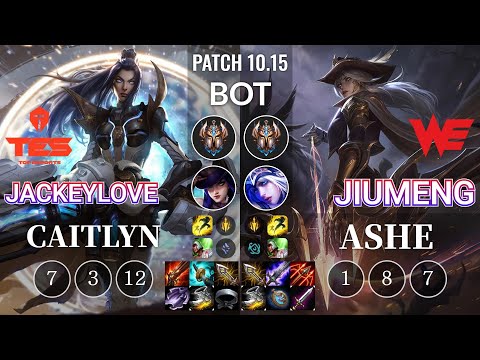 TES JackeyLove Caitlyn vs WE Jiumeng Ashe Bot - KR Patch 10.15