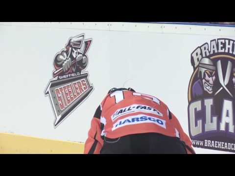 Chris Frank hits Maxime Lacroix EIHL 5-4-14