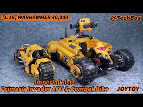 Joytoy Warhammer 40K, Imperial Fists Primaris Invader ATV & Raider-pattern Combat Bike, 1/18 figure